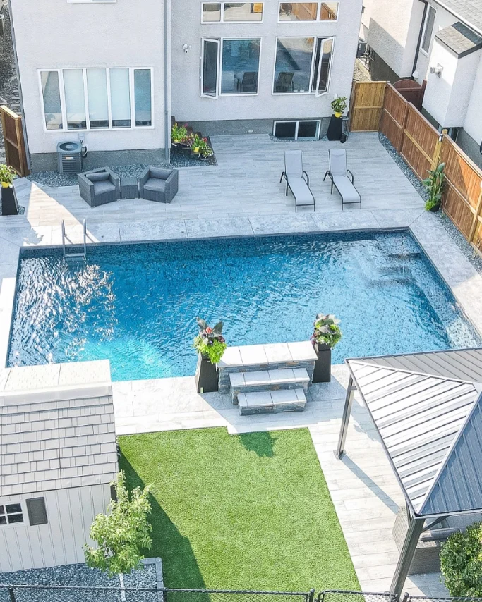 Full Backyard Landscaping With Inground Swimming Pool, Artificial Turf & Paving Stones - Genesis Interlocking